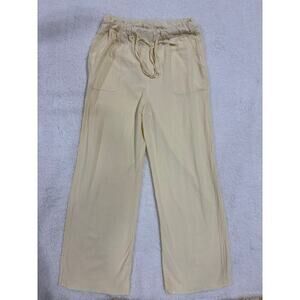 Misslook Womens Small Linen Blend Wide Leg Drawstring Pants Butter Yellow Casual